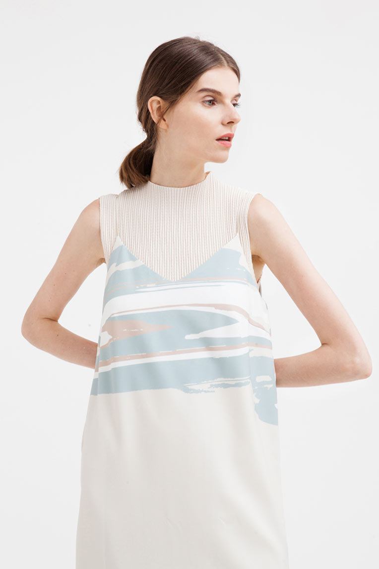 High-neck Pleated Top