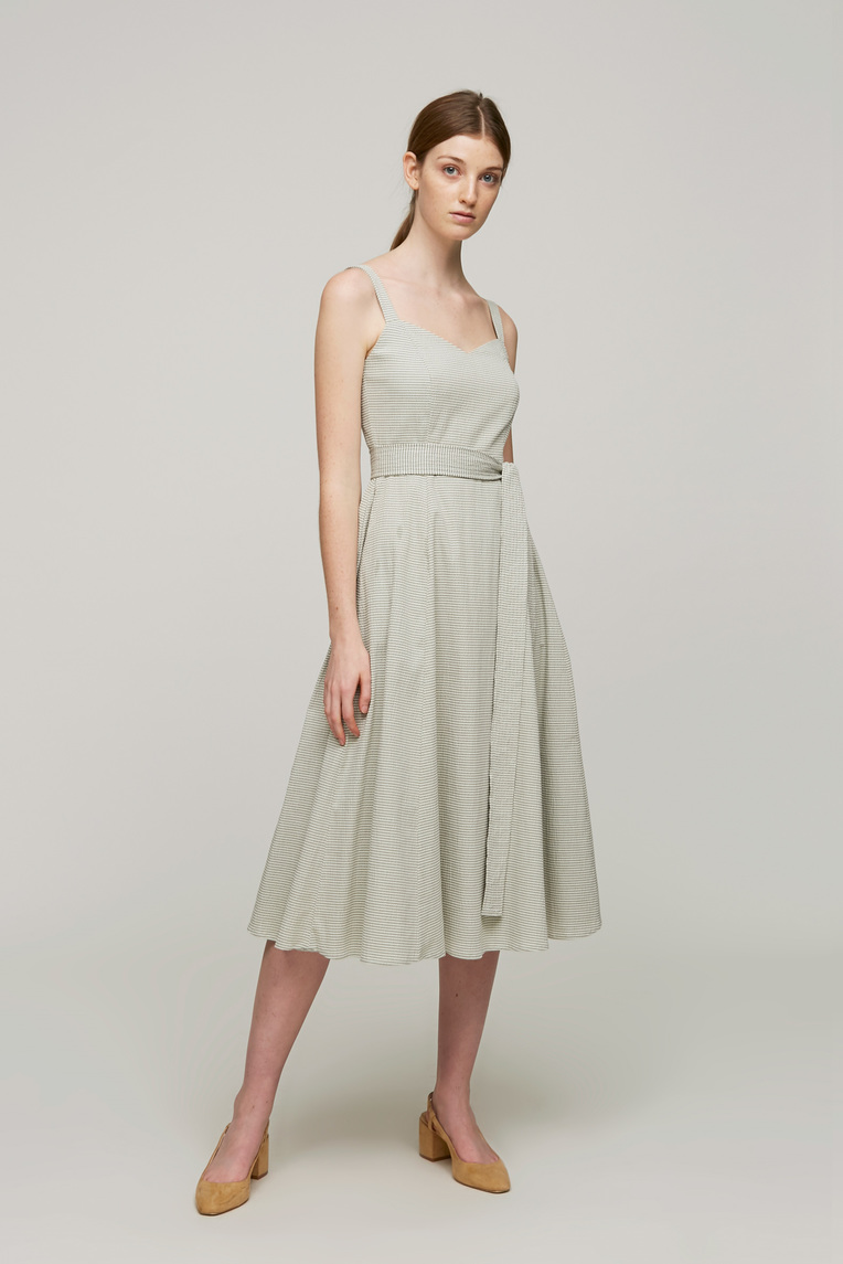 Seersucker Striped Midi Dress