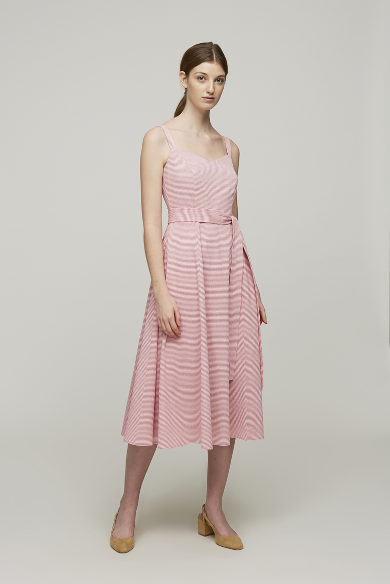 Seersucker Striped Midi Dress