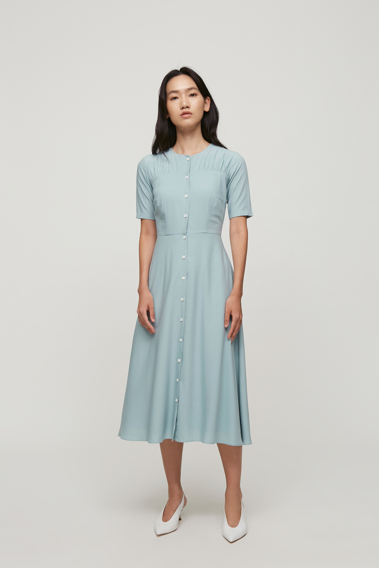 Contrast Button Midi Dress 