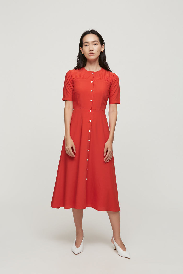Contrast Button Midi Dress 