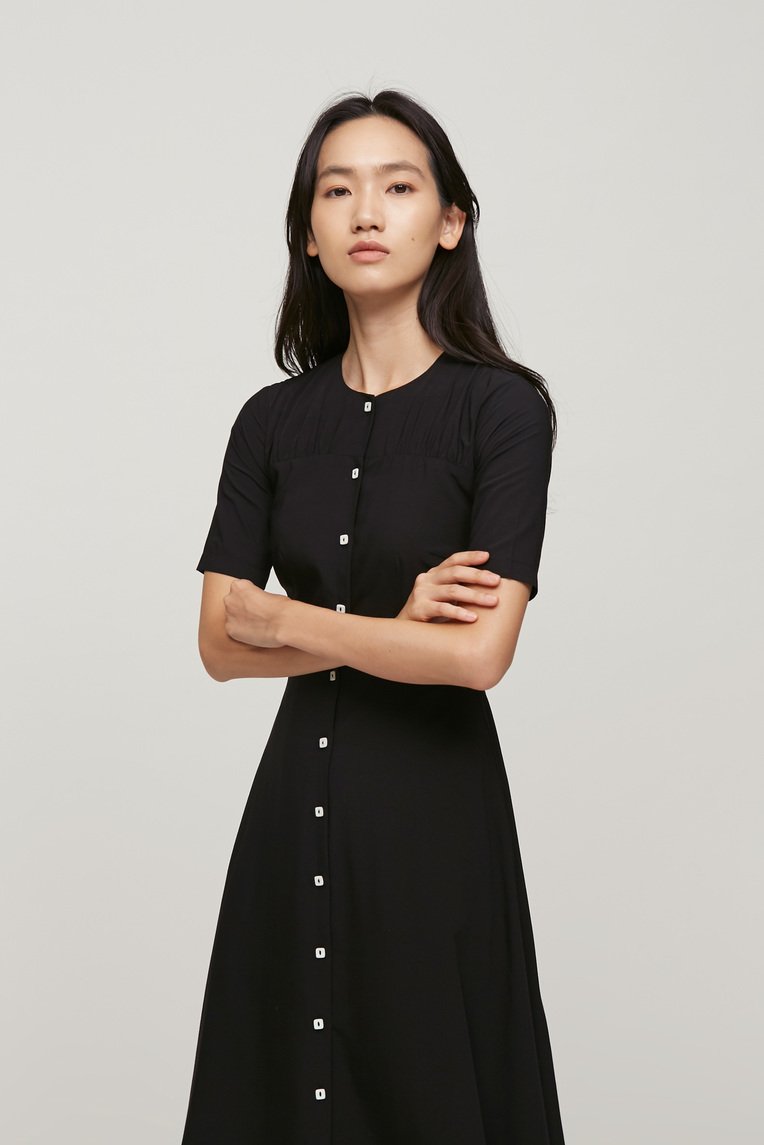 Contrast Button Midi Dress 
