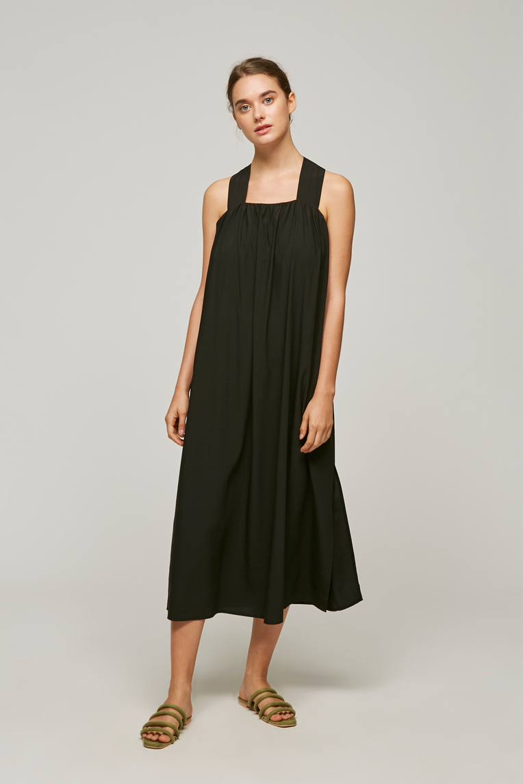 Gathered V-Back Maxi Dress